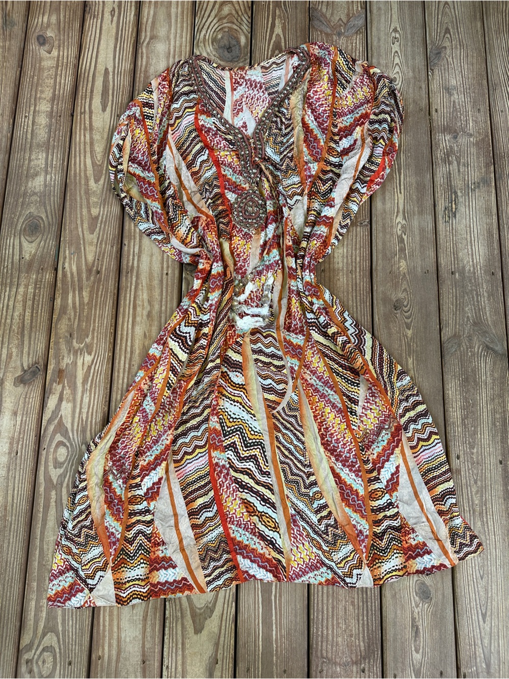 100% Silk Beaded Boho Maxi Dress Multicolor One Size